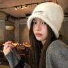 Korean patch wool hat women's autumn and winter sweet and cute plush pile hat big head circumference warm ear protection cold hat
