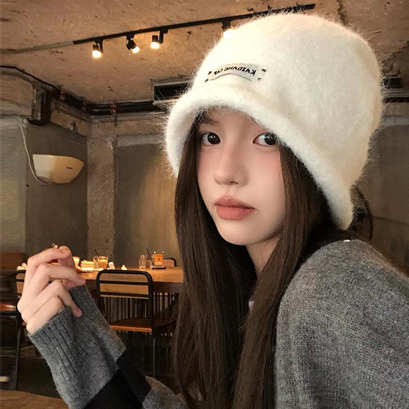 Korean patch wool hat women's autumn and winter sweet and cute plush pile hat big head circumference warm ear protection cold hat