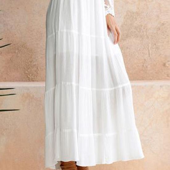 Lady Petticoats Plus Size Blonde Hekle Off Shoulder Damekjole Doble lag Utvidede ermer Hvit lang kjole for ferie