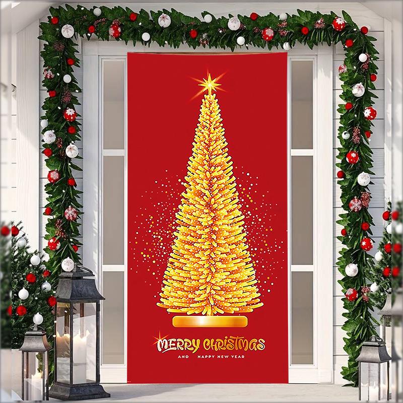 Kerst Deur Wandkleed van Stretchstof - Achtergrond voor Cadeau van Kerstman voor Vakantiefeesten
