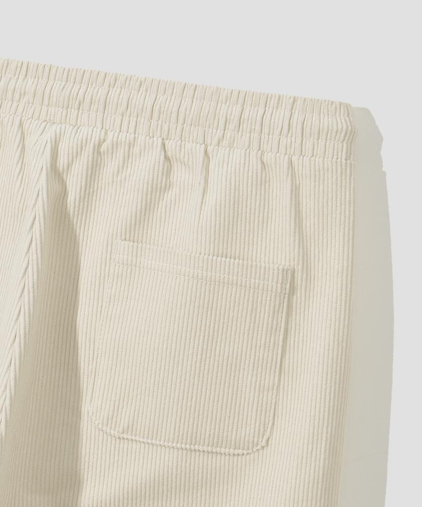 AGOD Single-Pleat Wide Corduroy Elastic Pants [Ivory]