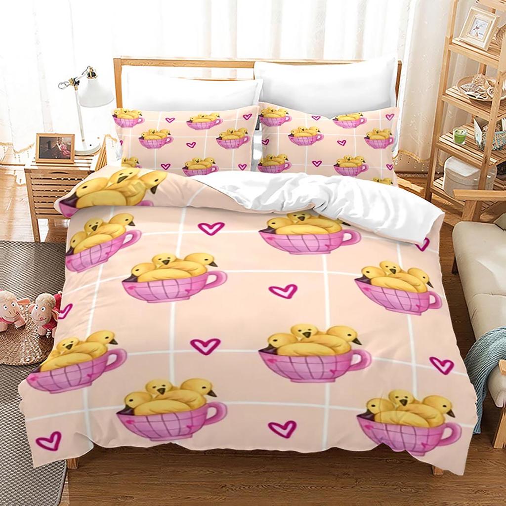 Yellow Duck Bedding Set Single Twin Full Queen King Size Little Duck Bed Set Aldult Kid Bedroom Duvetcover Sets 3D Print 020