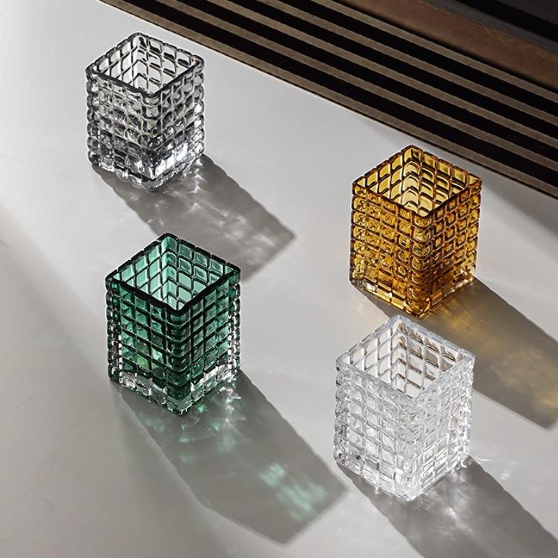 Luxury Geometric Lattice Hydroponic Transparent Glass Small Vase Living Room Household Soft Decoration Flower Ware Terrarium