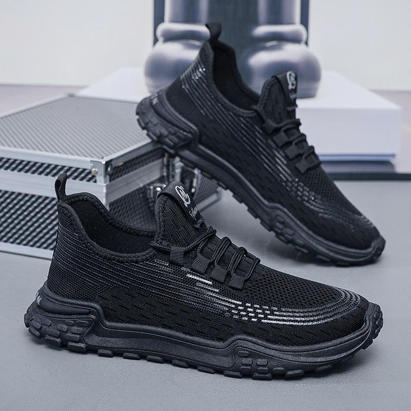 Leichte, weichsohlige Fliegenstrickschuhe Neue Sommer Herren Mesh Atmungsaktive Sportschuhe Student Rutschfest Bequeme Freizeitschuhe