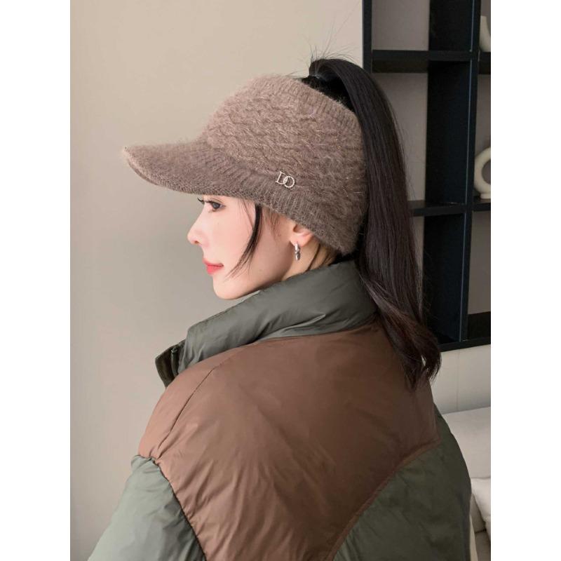 New Autumn and Winter Woolen Knitted Empty Top Hat Thickened and Warm Large Brim Peaked Hat Fashionable Versatile and Trend Proof