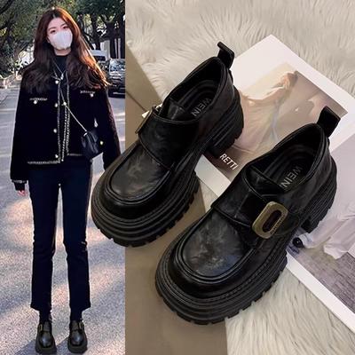 Black Muffin Sole Loafers Women's 2025 New Autumn Versatile with Skirt Jk Retro British Style Small Leather Shoes Women
