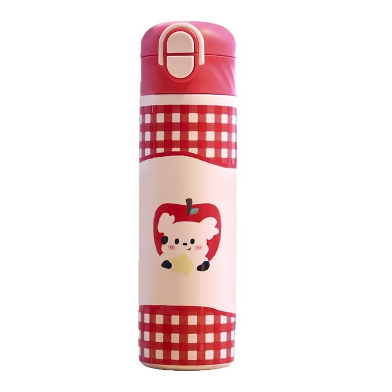 Cute Apple Puppy Cat Floral Grid Star Printed Stainless Steel Insulated Cup For Kids And Adults