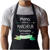 Tablier de cuisine - Planetee Merci Marcheur - Noir - Coton épais - Imprimé en France