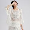 DIMANAF 2025 New Summer Basic Shirt Women Bat Blouse Tops Tees Lace Loose White Short Tees