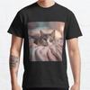 Heren Mode Casual Korte Mouwen Super Schattige Kat met Groene Ogen Zwarte T-shirts Oversized T-shirts