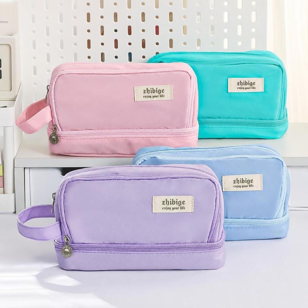 Zipper Closure Stationery Box Two Layer Storage Bag Portable Pencil Case Students