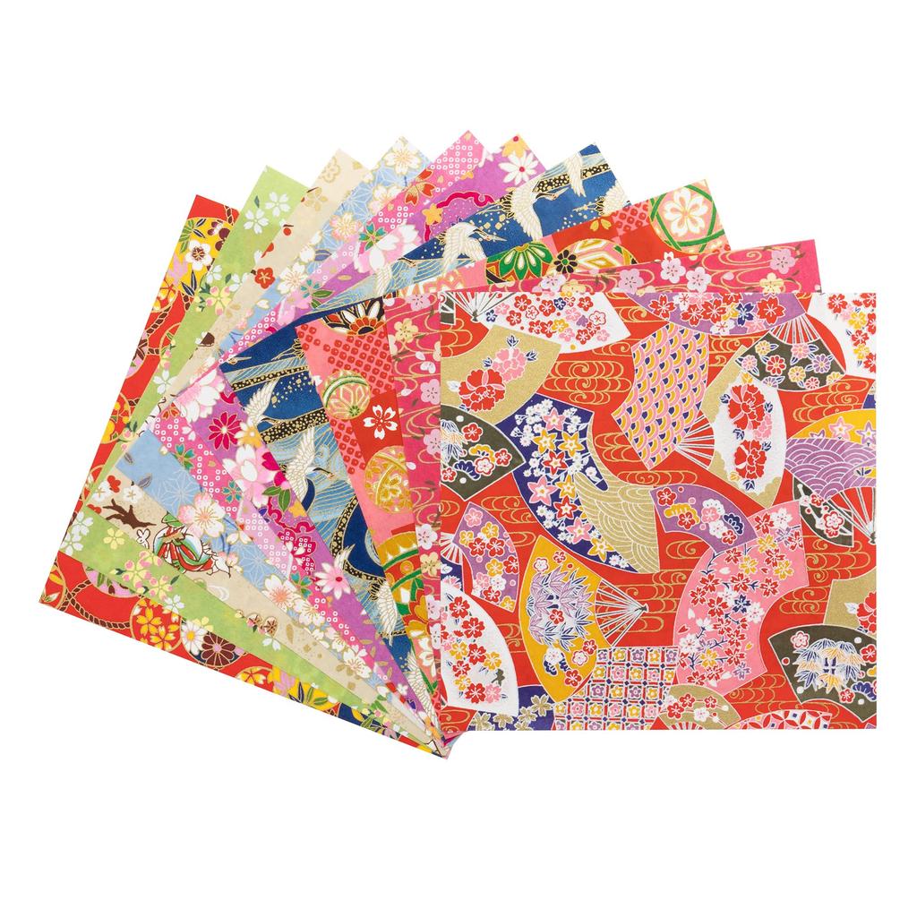 Kawasumi Washi Spécial Kyoto Yuzen Washi Chiyogami Divers 10 Motifs Papier Teint à la Main, 15cm, Motifs,