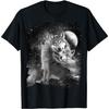 T-shirt Graphique Famille de Loups Hurlant Impression Noir Blanc Décontracté Col Rond pour Homme