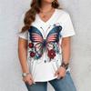 Dragonflies Flowers Print Women's Tshirt Oversized Woman Short-Sleeved T-Shirt American Flag Casual Tops Summer Loose Streetwear