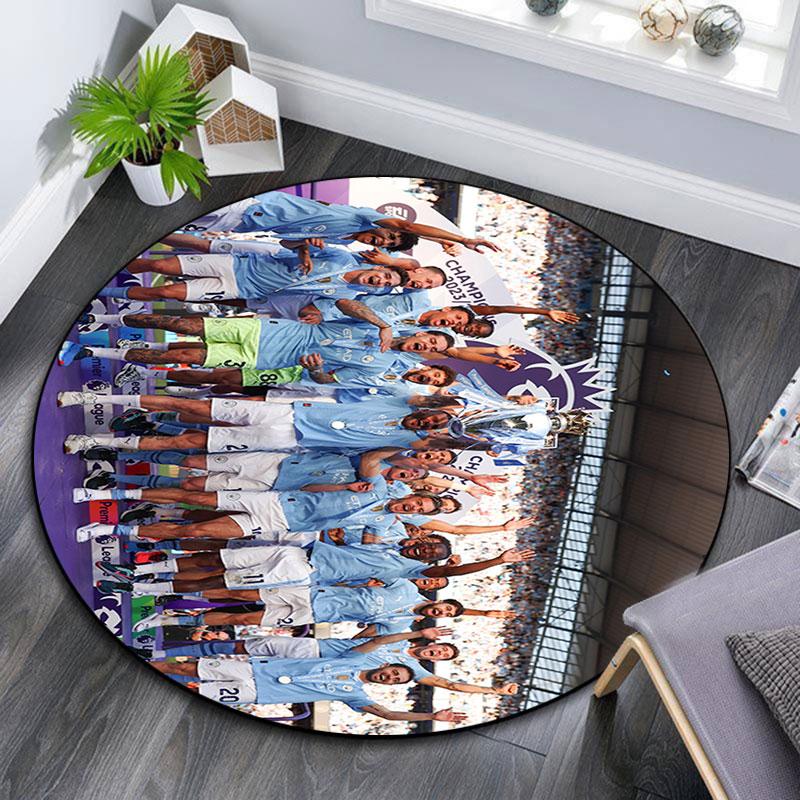 Man City Speler patroon rond tapijt, Tapijt voor Woonkamer Slaapkamer Speelkamer, Antislip Vloermat, Feestdagen Cadeaus en Verjaardagscadeaus.