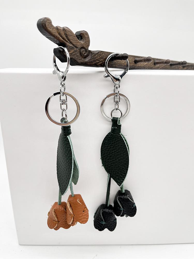 Handmade Genuine Leather Tulip Keychain Pendant