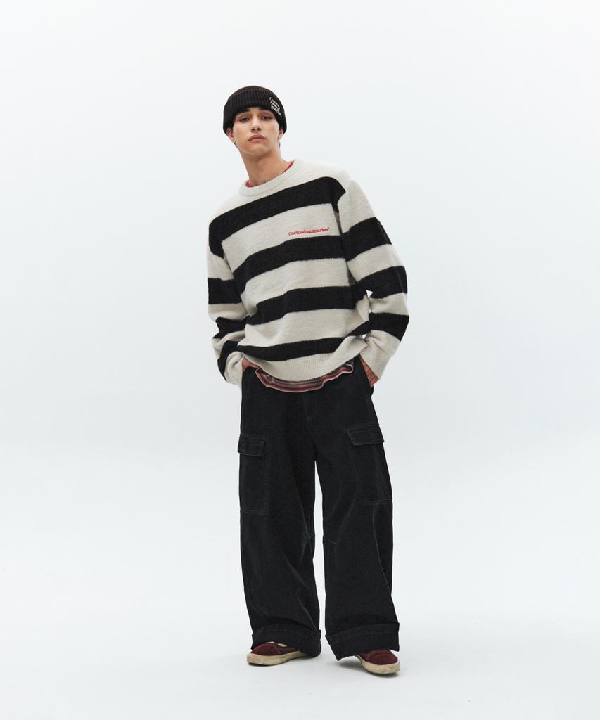 Kaegteoseudoneosmakes Embroidery Hairy Stripe Sweater-Cream