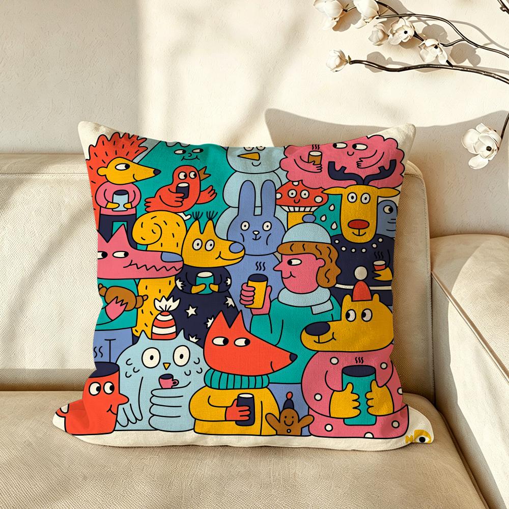Art RRetro CCartoon Cushion Cover Pillow Case Antidustmite Pillowcase Silky Short Plush Sofa Cushion Cover Hot