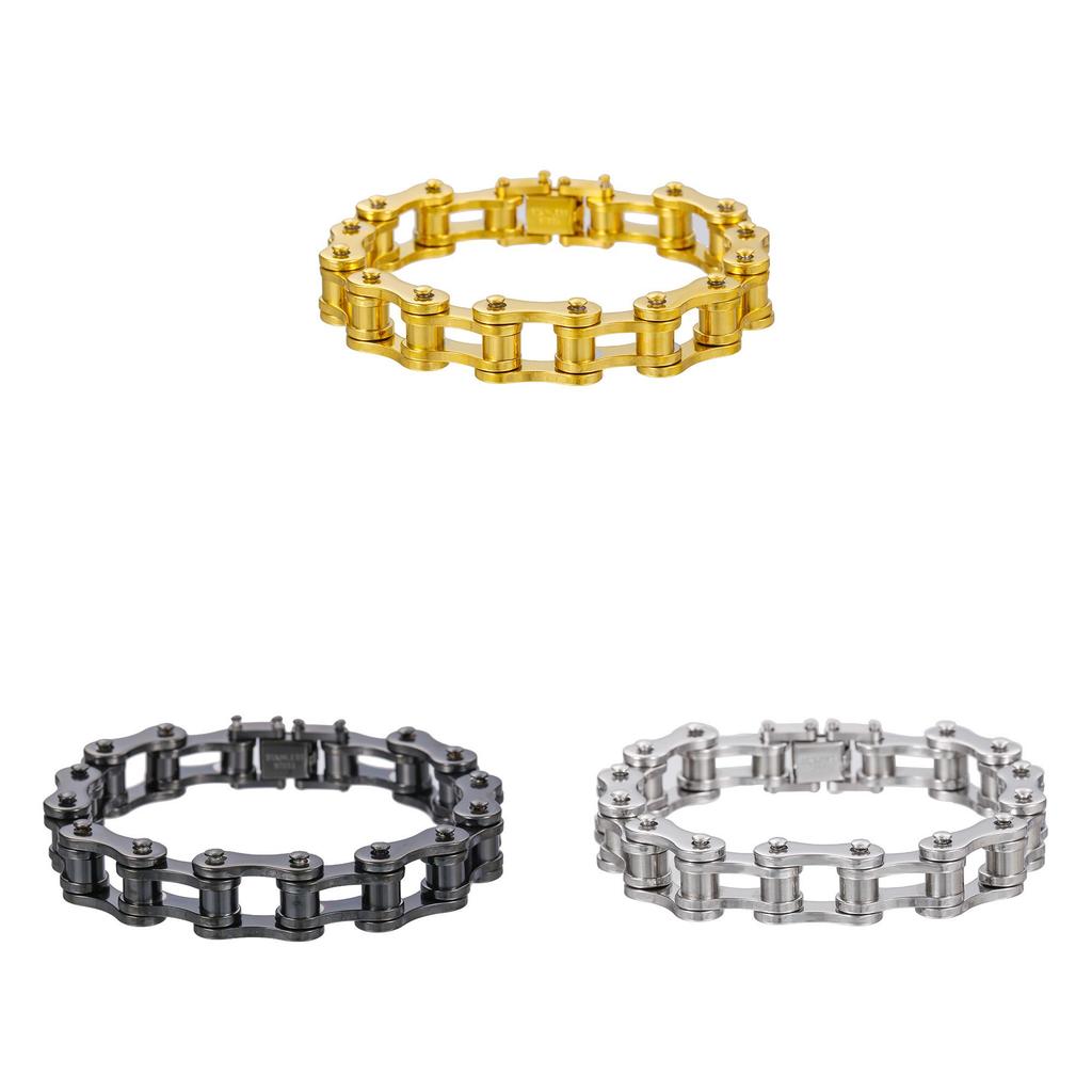 Stylish Geometric Stainless Steel Mens Bracelet With Rolling Bike Chain Design For Casual Wear