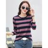 T-shirt d'été en coton à rayures violettes pour femme, col rond, manches longues, coupe ample, décontracté, tendance, anti-boulochage, numérique