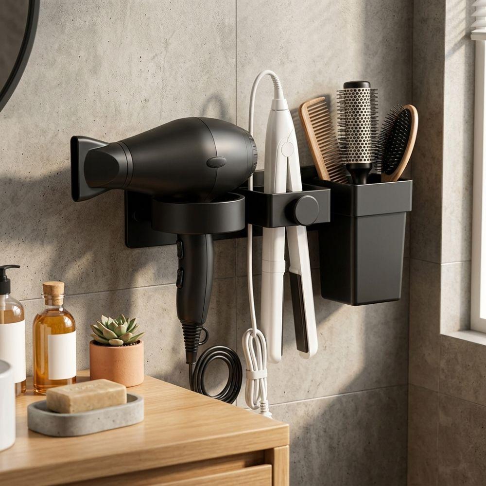Plastic Wall Mount Hair Dryer Holder Multi-Slot Blow Dryer Wall Holder Vanity Counter