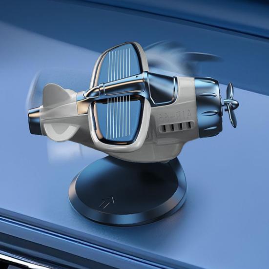 Ornement de Voiture Avion à Énergie Solaire Modèle d'Avion de Tableau de Bord avec Ventouse Hélice Rotative à 360 Degrés Accessoire de Drift de Console Centrale Rotatif
