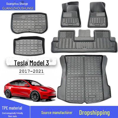 Vodotěsná sada podlahových rohoží TPE pro Tesla Model 3: Kompatibilní s levostranným/pravostranným řízením, Zahrnuje podlahové rohože, rohož do kufru a odkládací rohože