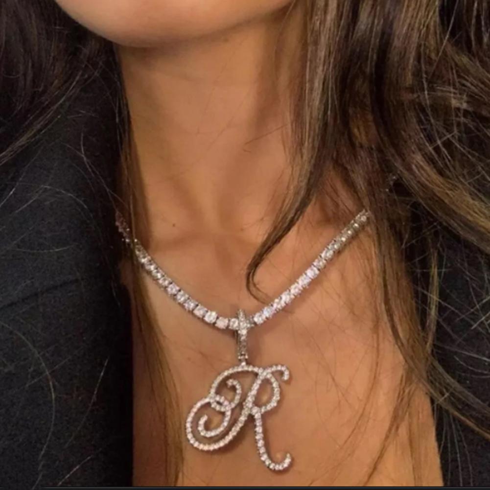 Nouvelle Chaîne Lettres Cursive Zircon Cubique Collier Nom Initial Bijoux Hip Hop Couleur Or Argent Pendentifs Alphabet CZ 26 Colliers