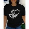 European Size Womens Casual Crew Neck T Shirt Heart Butterfly Print Short Sleeve Regular Fit Knit Fabric 95 Polyester 5 Elastane Slight Stretch