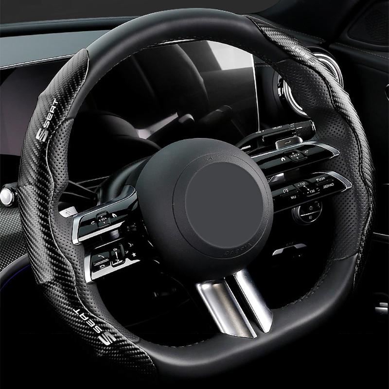 Non-Slip Universal Carbon Fiber Car Steering Wheel Cover for Seat Alhambra MK3 Leon FR Altea Ibiza Toledo Cordoba Arona Ateca