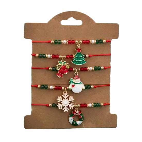 Christmas Beaded Bracelets Handmade Polymer Clay Beads Stretch Bracelets Bulk White Red Green Friendship Holiday Jewelry Gift for Women Girls