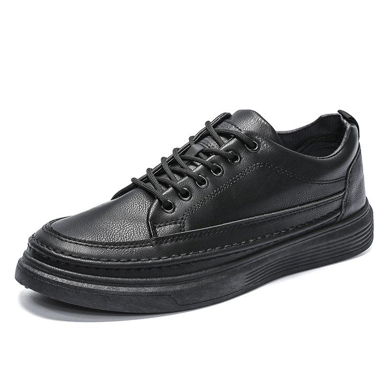 Herfst Zomer Zwarte Leren Schoenen Mode Plateauschoenen Herenschoenen Trend Sport Heren Casual Enkele Schoenen Comfortabele Ademende Bestendige Schoenen