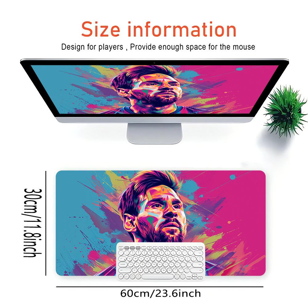 1pc Large Gaming Mouse Pad, UV Reactive Non-Slip Desk Mat, Washable PolyesterFootball, Stars, World CupComputer Pad with Vibrant Game Machin