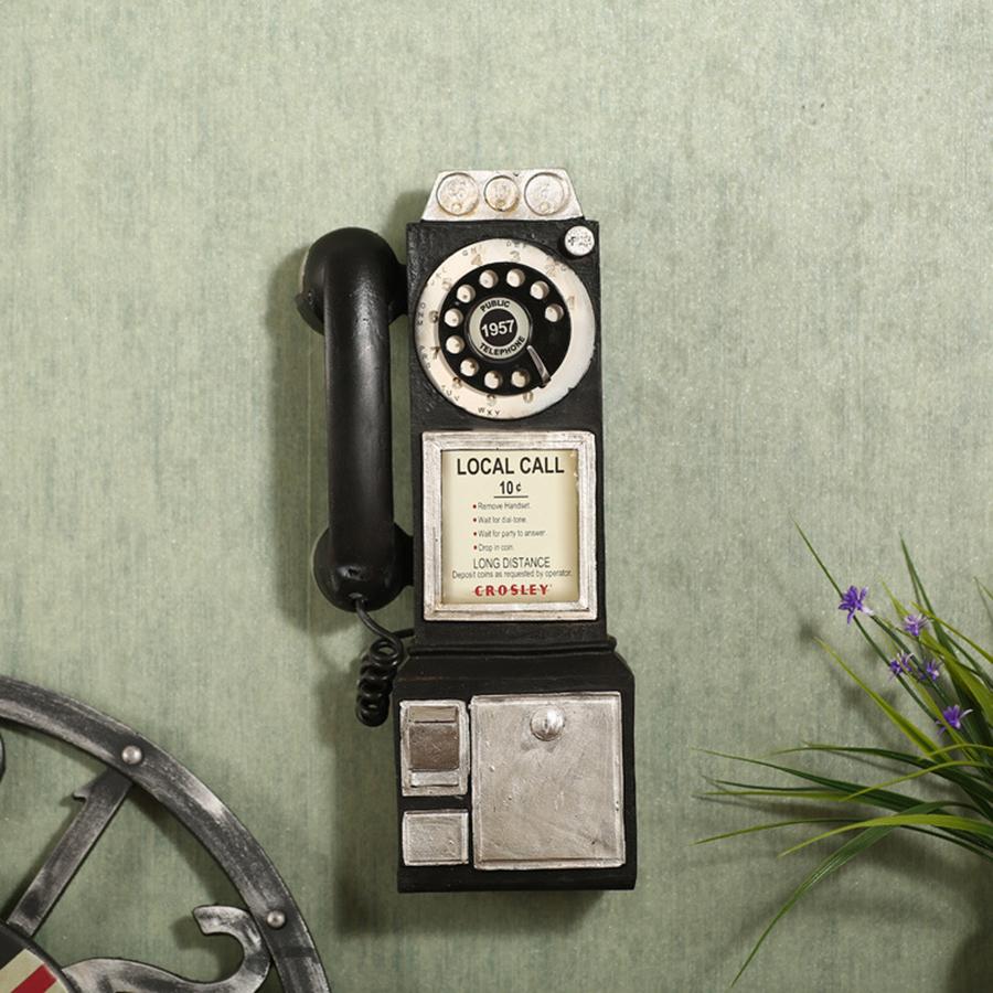 Amerikanischer Landhausstil Wandmontiertes Münztelefon Modell Retro Kabinentelefon Dekor