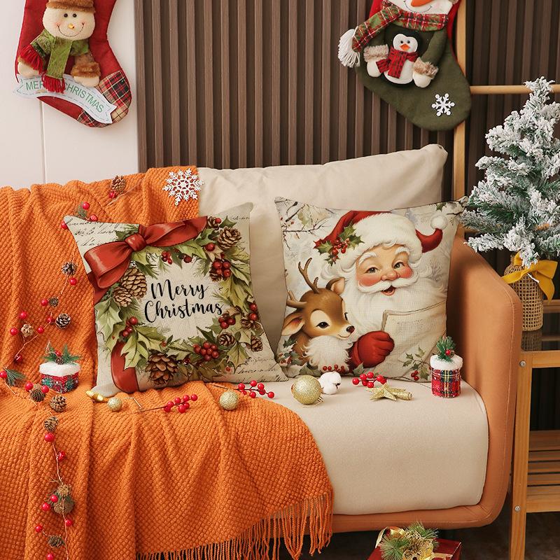 Kerst Kussenhoes in Retro Stijl Vakantiefeest Decoratie Bankkussen Slaapkamer Nachtkastje Kussenhoes