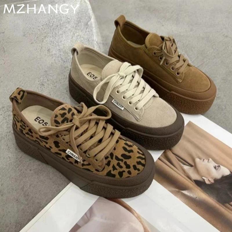 Fashion Leopard Women Platform Canvas Sneakers Autumn Casual Sport Shoes Woman 2024 Trend Fashion Loafers Shoes New Dress Mujer Zapatos