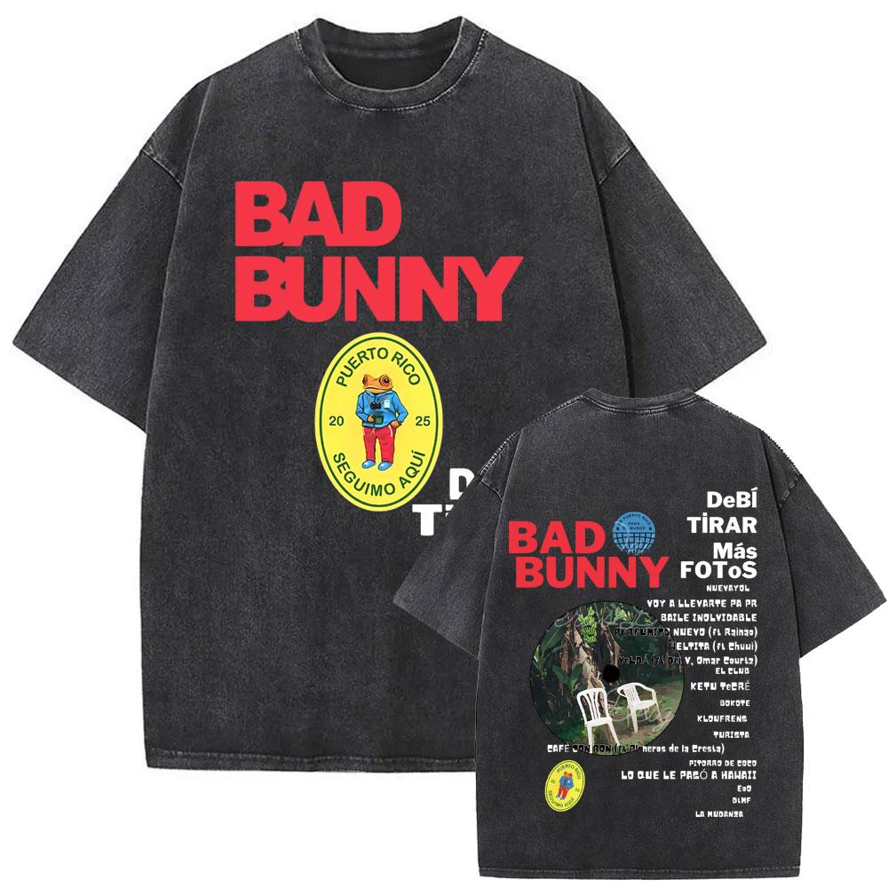 Tvättad Vintage Rapper Bad Bunny Ansikte Grafisk T-shirt DeBi TiRAR MaS FOToS DTMF Tryck T-shirts Herr Hip Hop Retro Överdimensionerad T-shirt