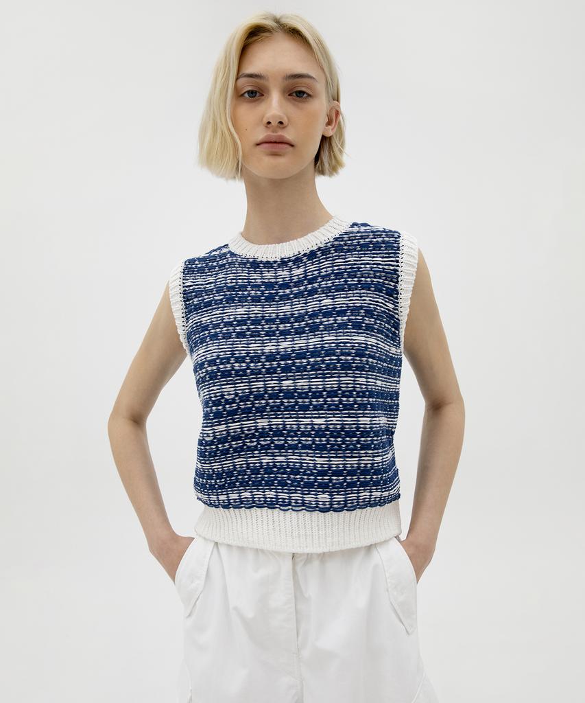 Leuba Multi-Jacquard Knit Vest - Dusty Blue