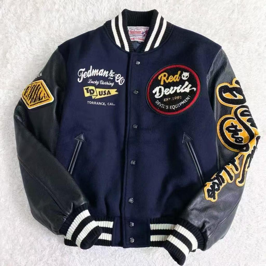 Tide Merk AC Milan Geborduurde Leren Mouw Veelzijdige Baseball Jas