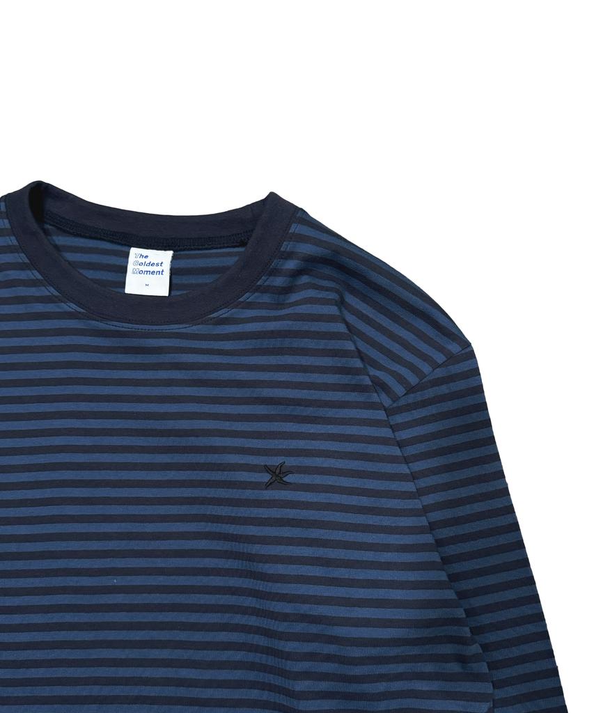THE COLDEST MOMENT Tcm Mini Logo Stripe Long Sleeve (Blue/Navy)