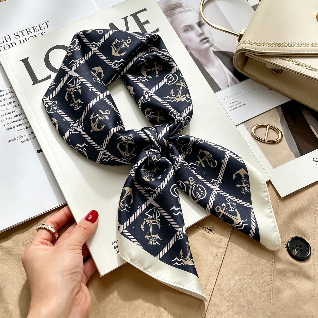 New Retro Plaid Imitation Silk Small Silk Scarf Women's High-end Professional Scarf Shirt Decorative Headband Tied Bag Silk Scarf