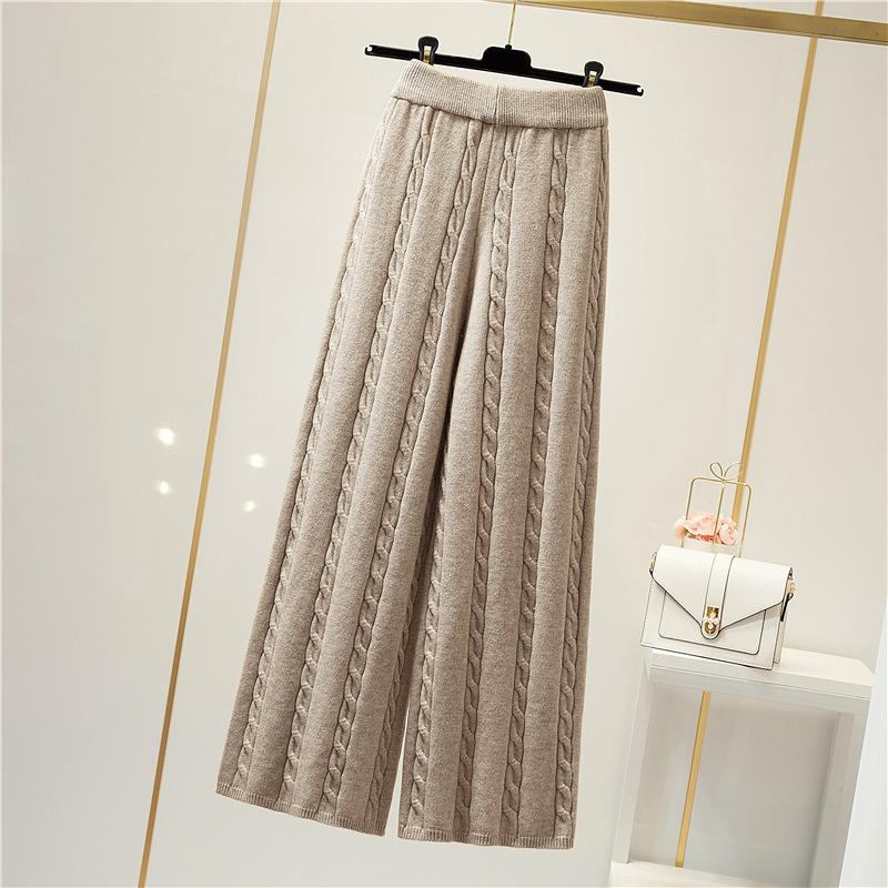 Pantaloni Invernali in Maglia a Gamba Larga da Donna Cadenti Larghi in Maglia a Gamba Dritta Casual Corti
