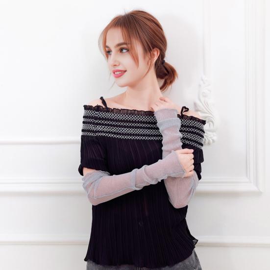 Women Sheer Mesh Arm Sleeves Long Ultra-thin Lace Fingerless Gloves UV Sun Protection Cooling Mesh Tulle Sunscreen Sleeves for Outdoors