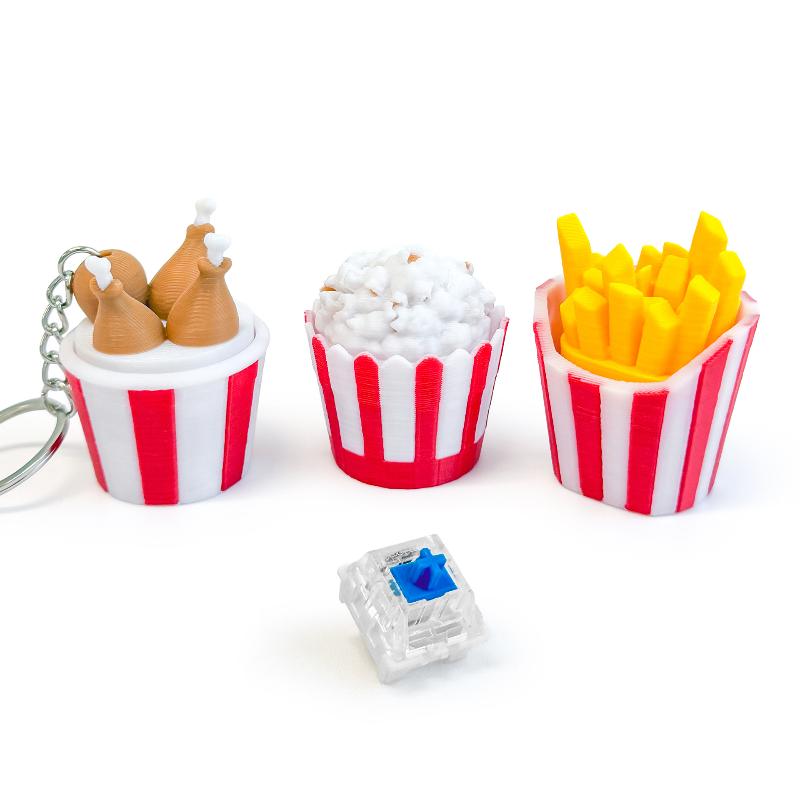 Funny Fried Chicken Fries Key Chain Keyboard Stress Relief Fidget Button Keycap Fidget Clicker Keyboard Keychain Finger Toys