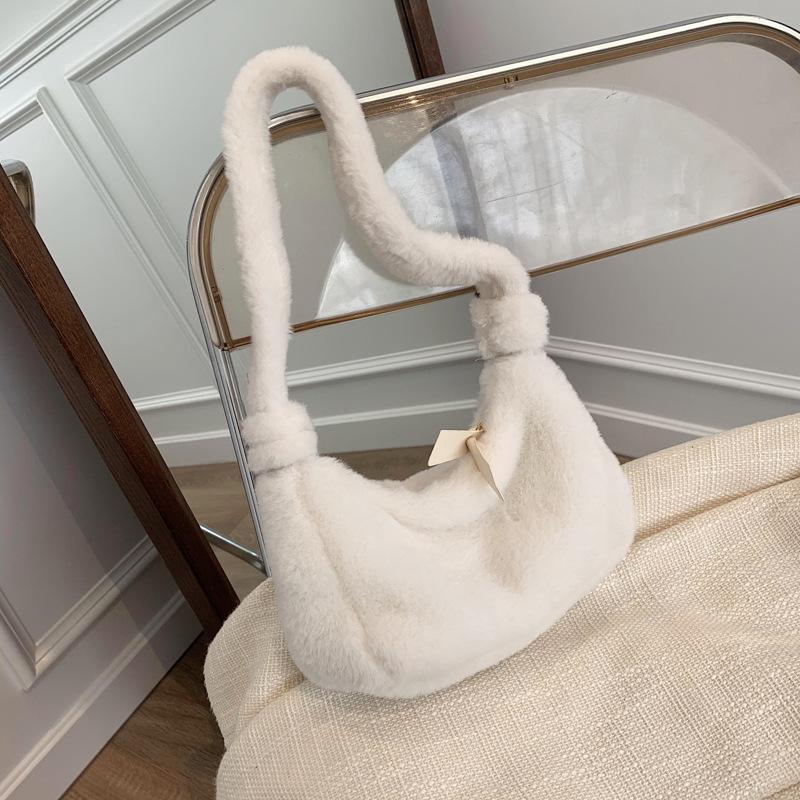 Herbst- und Winterflausch einfarbige Mini-Tasche lässige Mode Achsel-Damentasche Mode Plüschhandtasche
