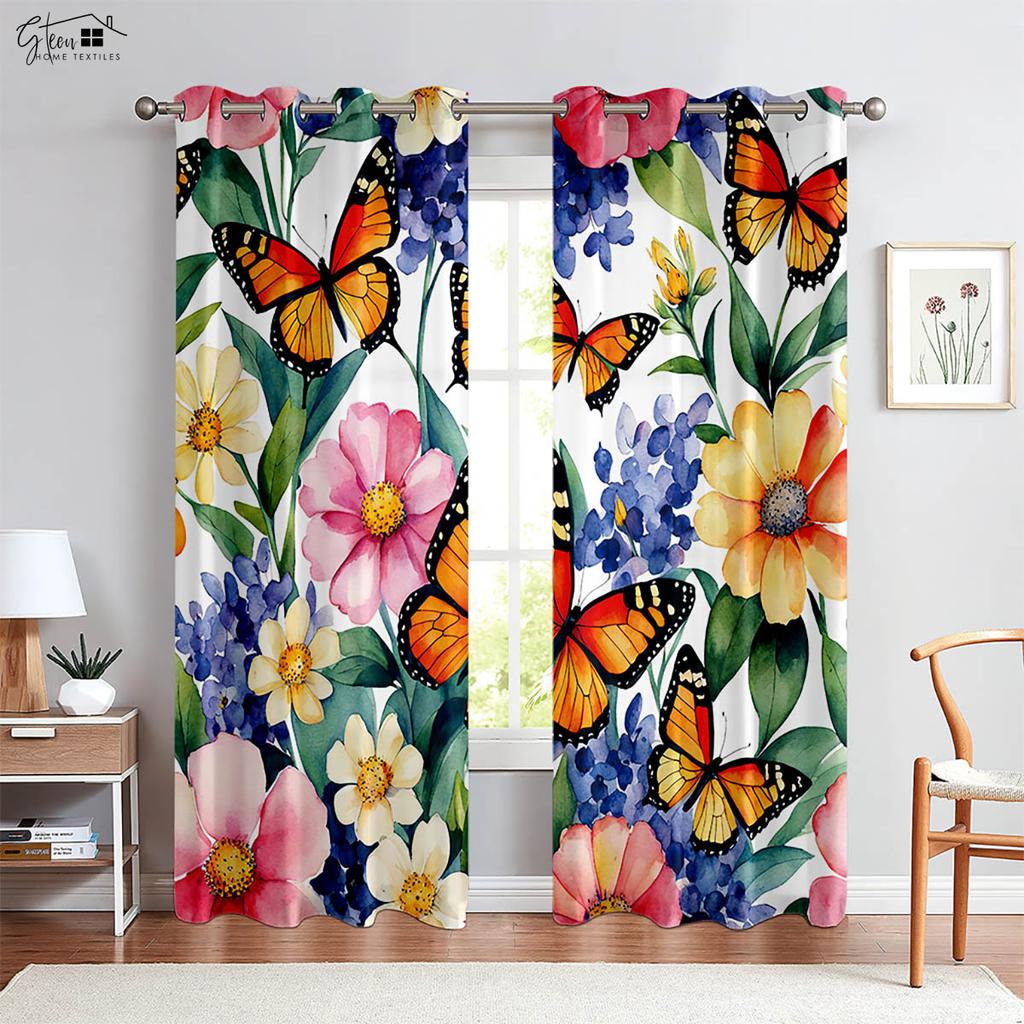 Gorgeous Dream Butterfly Flower Three-Dimensional Printing Drapery Retro French Pastoral Fresh Bedroom Living Room Space Design Study Ornament Drape