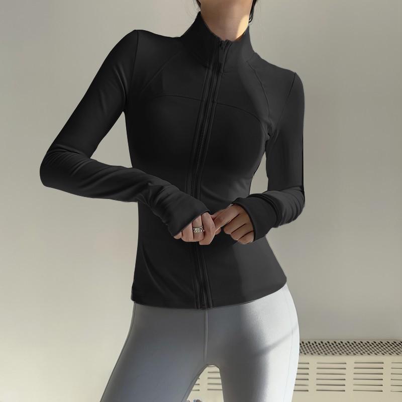 Frühling Herbst Damen Zip Fitness Kleidung Langarm Sportjacke mit Taschen Yoga Shirt Quick Dry Gym Top Sonnenschutz Sportswear Laufmäntel