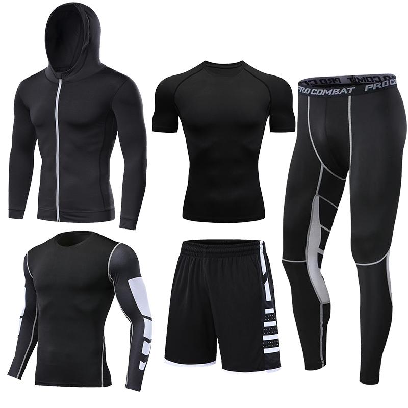 5 Pcs/Set Men's Compression Sport Suits Running Sets Basketball Training Tights Clothes Gym Fitness Jogging Sport Tracksuits