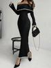 Sweater Women's One Neck Off Shoulder Long Sleeved Dress Spring and Autumn Solid Color Slim Fit Elastic Dress