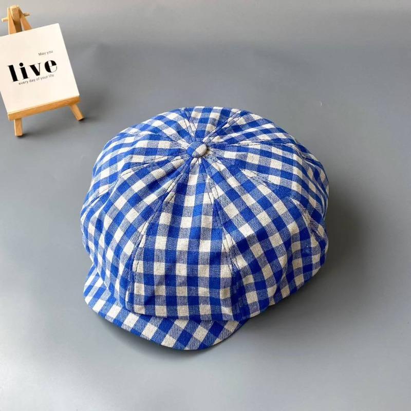 Retro Plaid Newsboy Hat Women's Big Hat Top Shows Face Small Beret Literary and Versatile Painter Hat Cloud Hat